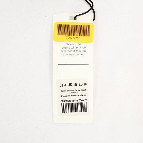 ME+EM Summer Stripe Beach Trousers in Chocolate Brown/Soft White Size US 6 - NWT - Picture 9 of 9